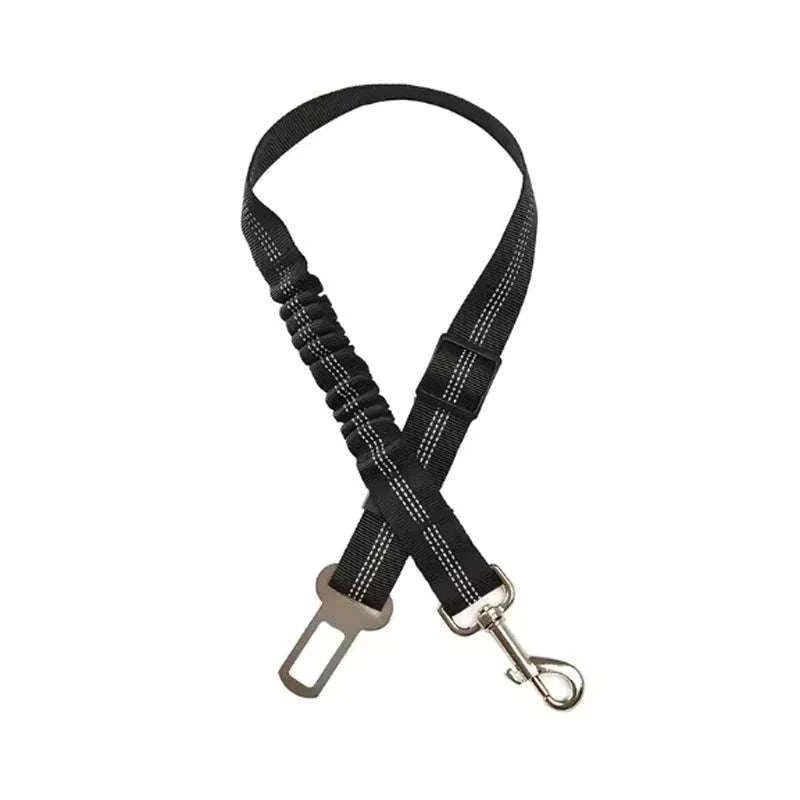 Adjustable Dog Car Safety Belt with Damping and Reflective Line-black