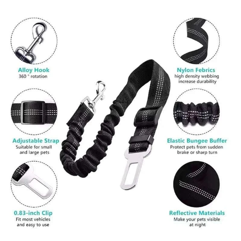 Adjustable Dog Car Safety Belt with Damping and Reflective Line-
