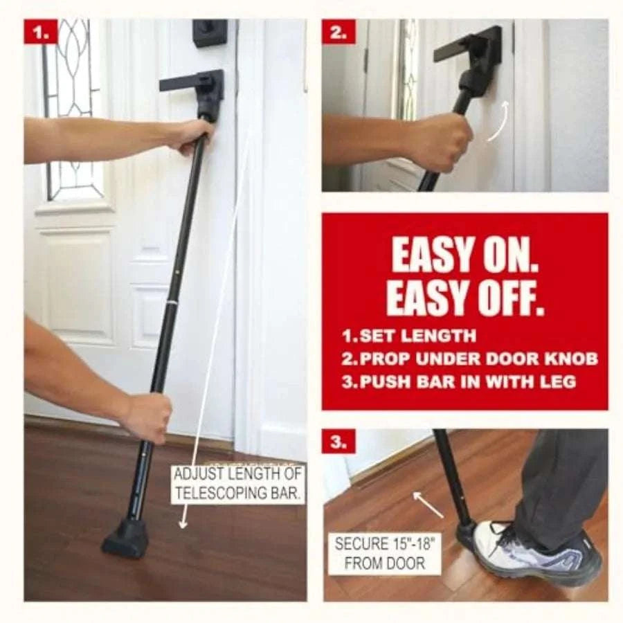Adjustable Door Security Bar for Entry & Sliding Patio Doors-United States / Black