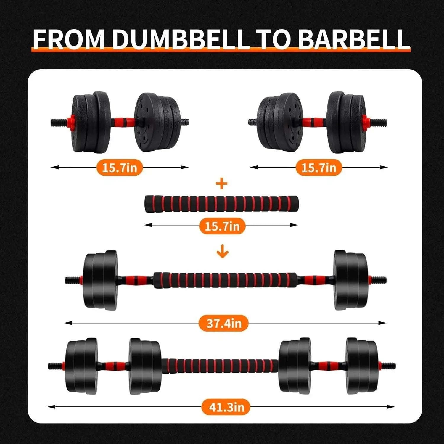 Adjustable Dumbbell to Barbell Set 5–44lbs Home Strength Kit-United States