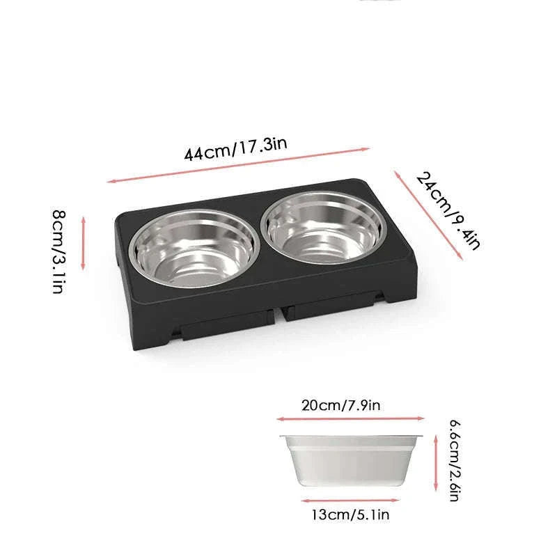 Adjustable Elevated Dog Feeder with Stainless Steel Bowls-Black / 2 Stainless Steel