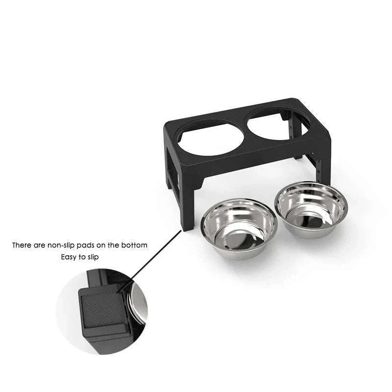 Adjustable Elevated Dog Feeder with Stainless Steel Bowls-Black / 2 Stainless Steel