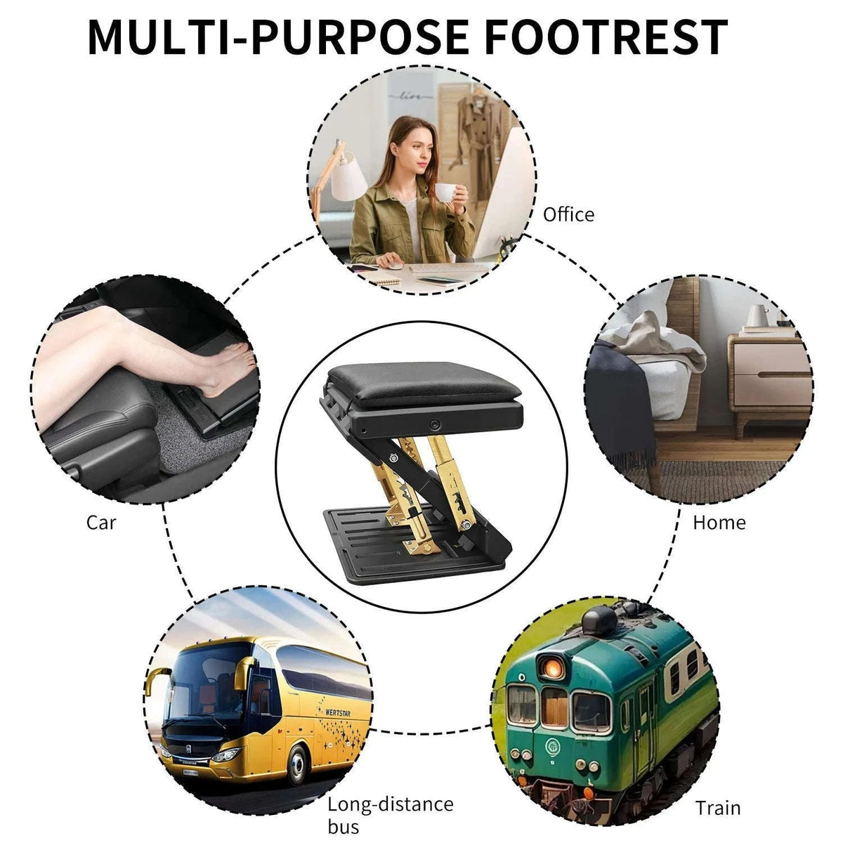 Adjustable Ergonomic Footrest with 4 Levels & Removable Cushion-black / france