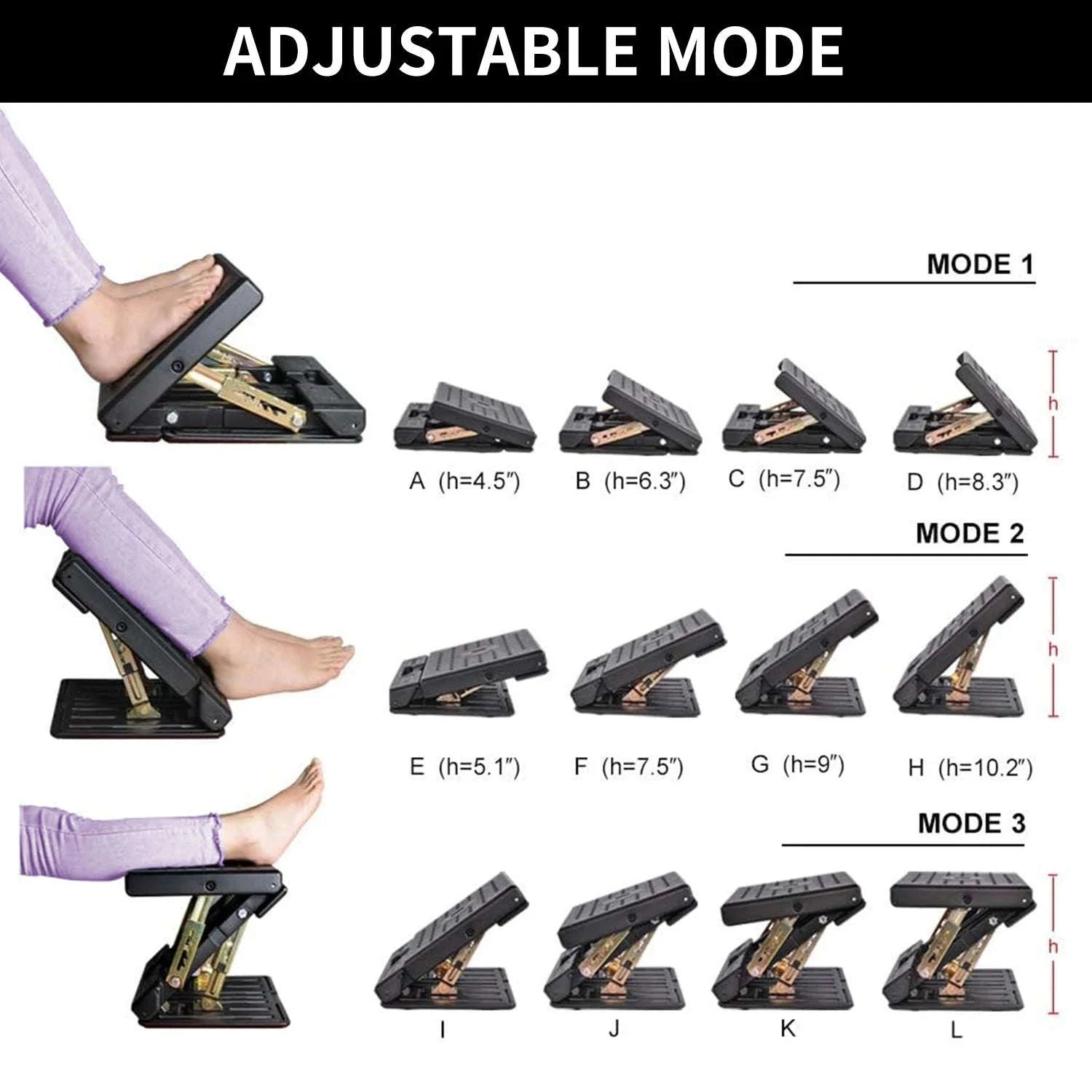 Adjustable Ergonomic Footrest with 4 Levels & Removable Cushion-black / france