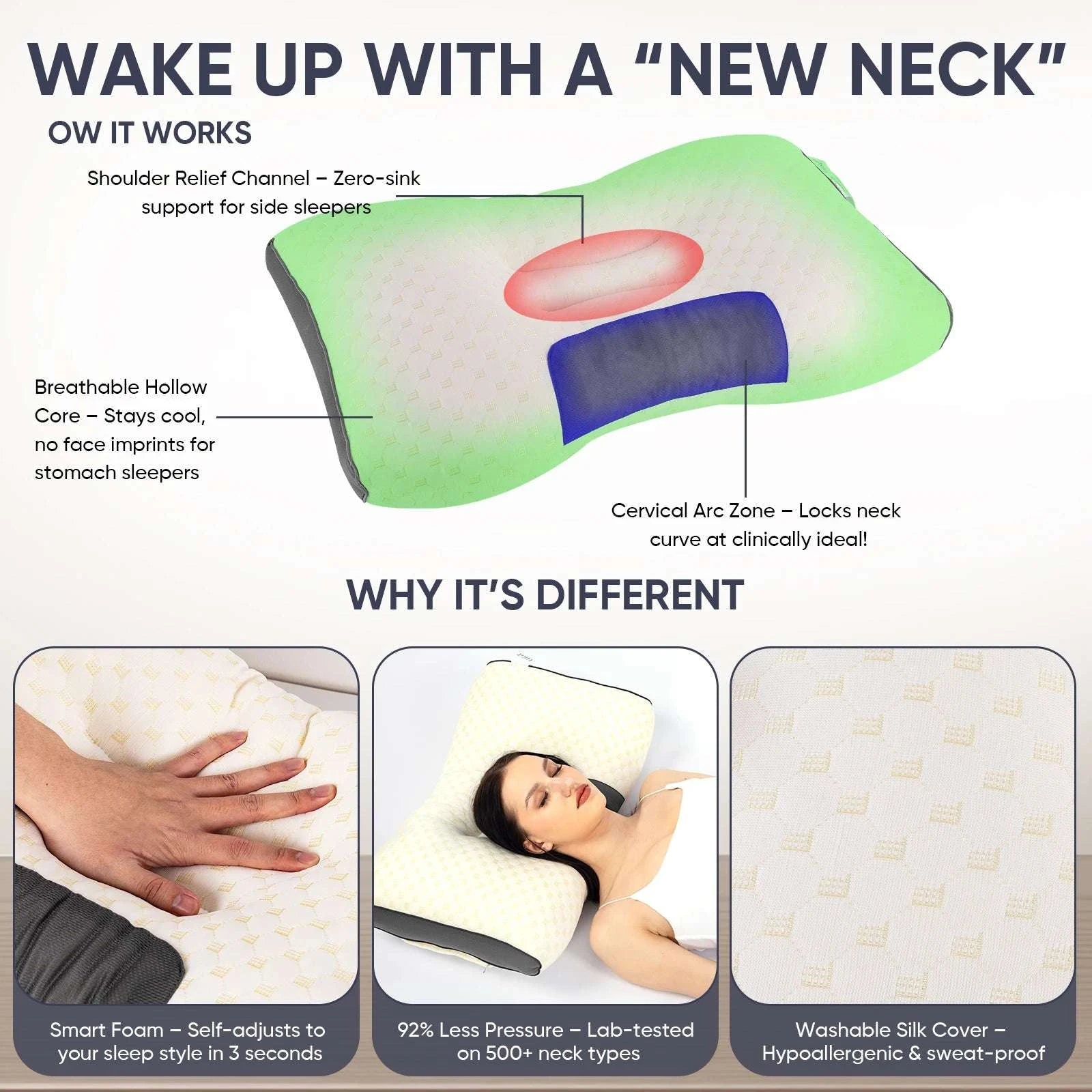 Adjustable Ergonomic Neck Support Pillows (2-Pack) for Comfort-Purple 2pcs / 48*74 / United States