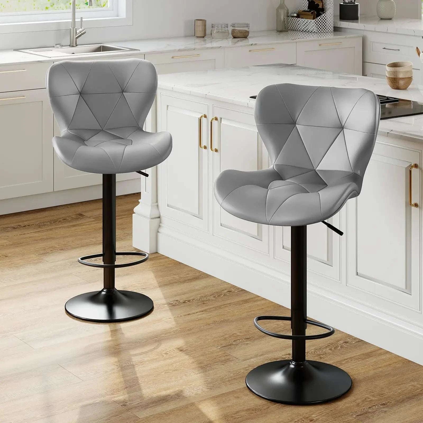 Adjustable Faux Leather Bar Stools Set of 2 with Comfort Backrest-black / United States