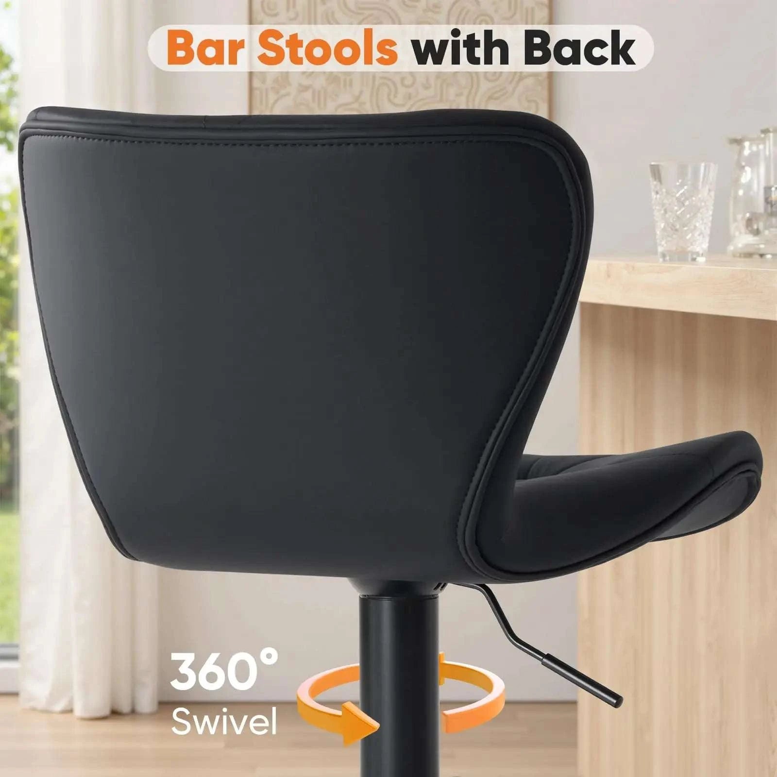 Adjustable Faux Leather Bar Stools Set of 2 with Comfort Backrest-black / United States
