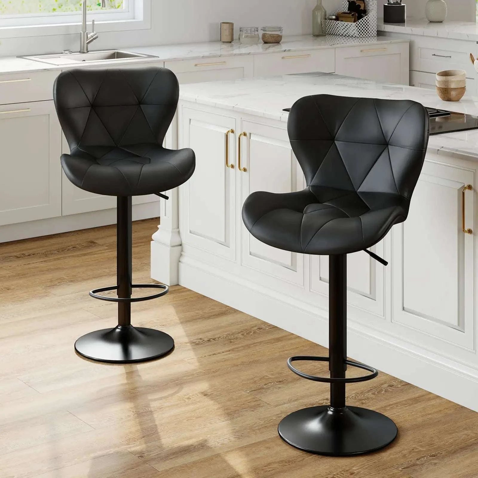 Adjustable Faux Leather Bar Stools Set of 2 with Comfort Backrest-black / United States
