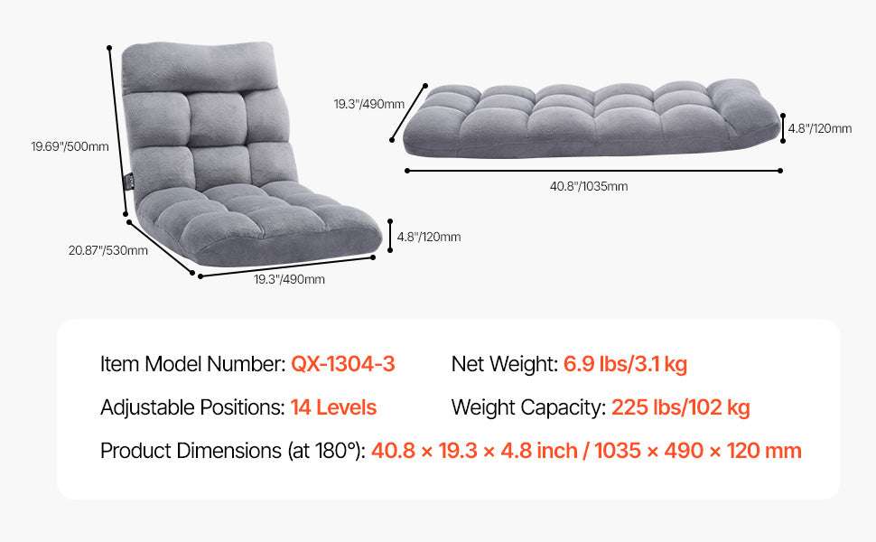 Adjustable Floor Chair with Back Support, Foldable Foam Sofa-