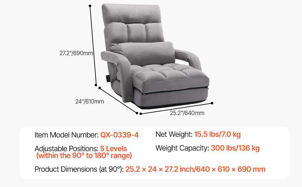 Adjustable Floor Chair with Back Support, Foldable Foam Sofa-