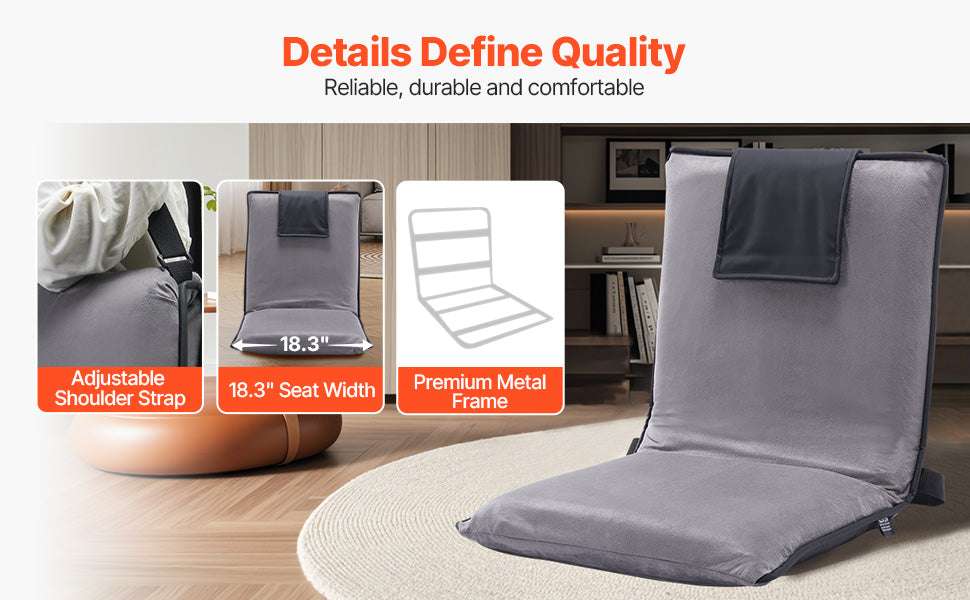 Adjustable Floor Chair with Back Support, Foldable Foam Sofa-