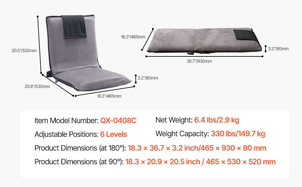 Adjustable Floor Chair with Back Support, Foldable Foam Sofa-