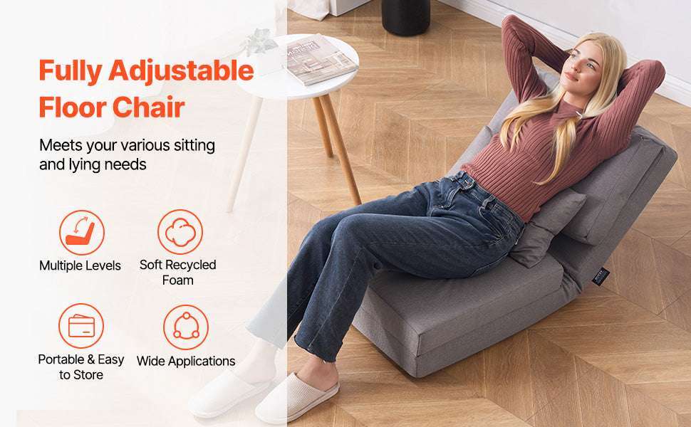Adjustable Floor Chair with Back Support, Foldable Foam Sofa-