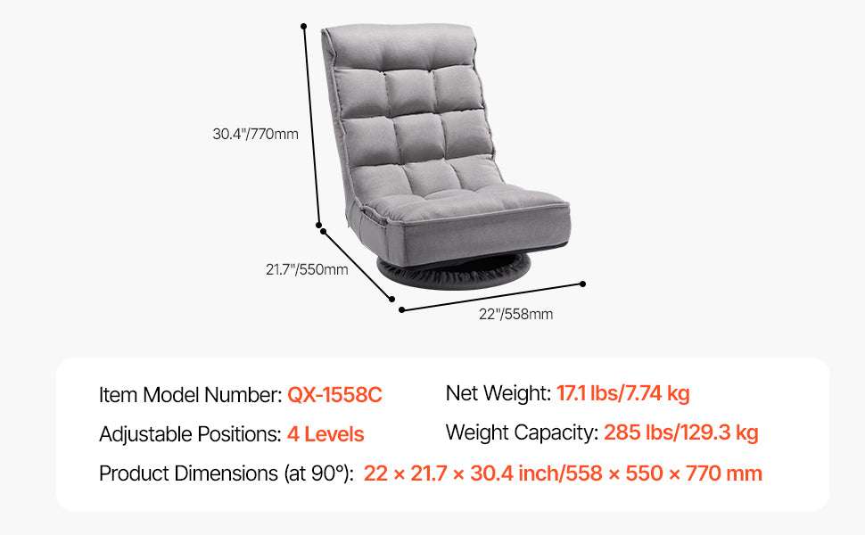 Adjustable Floor Chair with Back Support, Foldable Foam Sofa-