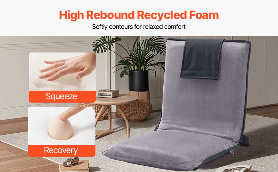 Adjustable Floor Chair with Back Support, Foldable Foam Sofa-