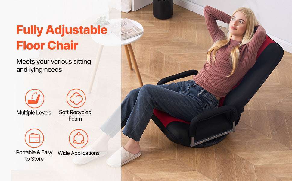 Adjustable Floor Chair with Back Support, Foldable Foam Sofa-