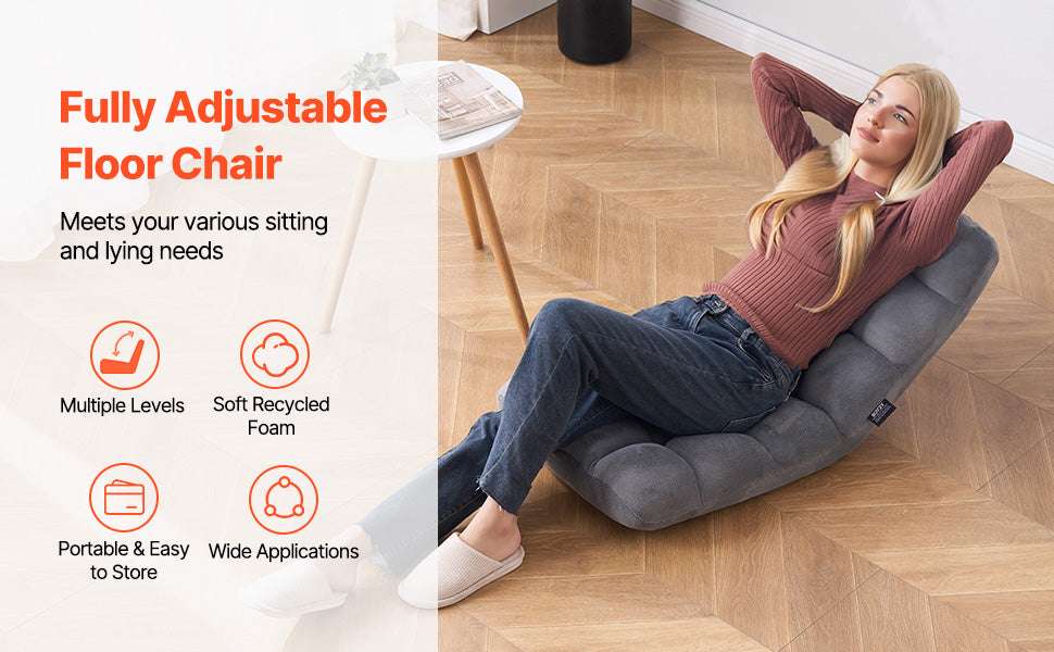 Adjustable Floor Chair with Back Support, Foldable Foam Sofa-