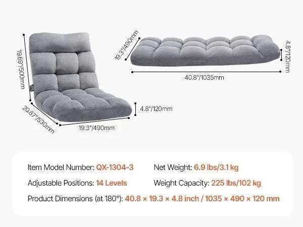 Adjustable Floor Chair with Back Support, Foldable Foam Sofa-Swivel with Armrest / spain