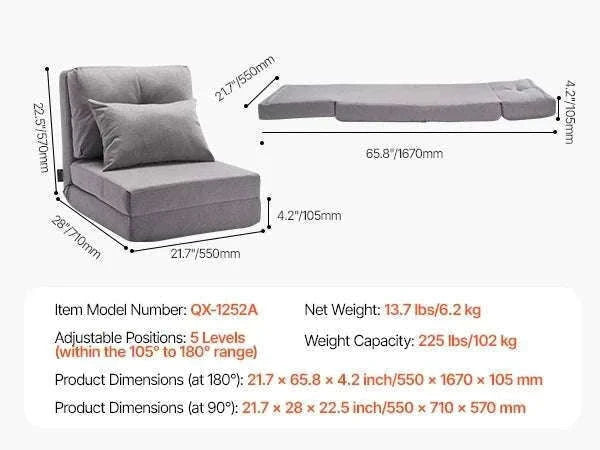 Adjustable Floor Chair with Back Support, Foldable Foam Sofa-Swivel with Armrest / spain