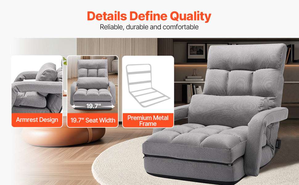 Adjustable Floor Chair with Back Support, Foldable Foam Sofa-Swivel with Armrest / spain