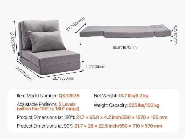 Adjustable Floor Chair with Back Support, Foldable Foam Sofa-Swivel with Armrest / spain