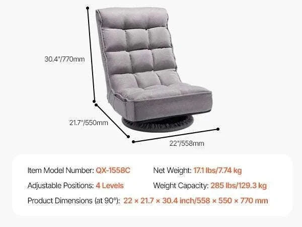 Adjustable Floor Chair with Back Support, Foldable Foam Sofa-Swivel with Armrest / spain