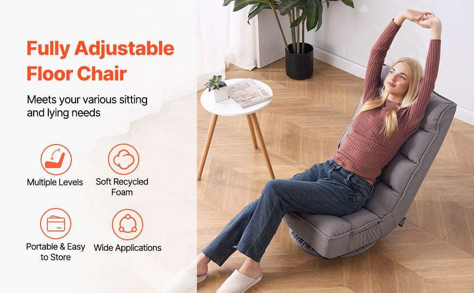 Adjustable Floor Chair with Back Support, Foldable Foam Sofa-Swivel with Armrest / spain