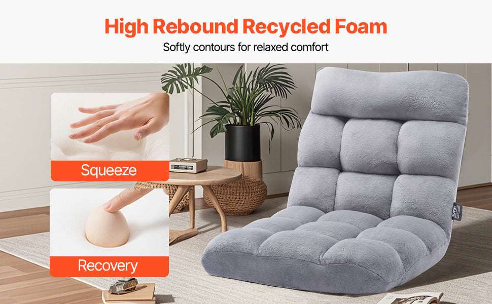 Adjustable Floor Chair with Back Support, Foldable Foam Sofa-