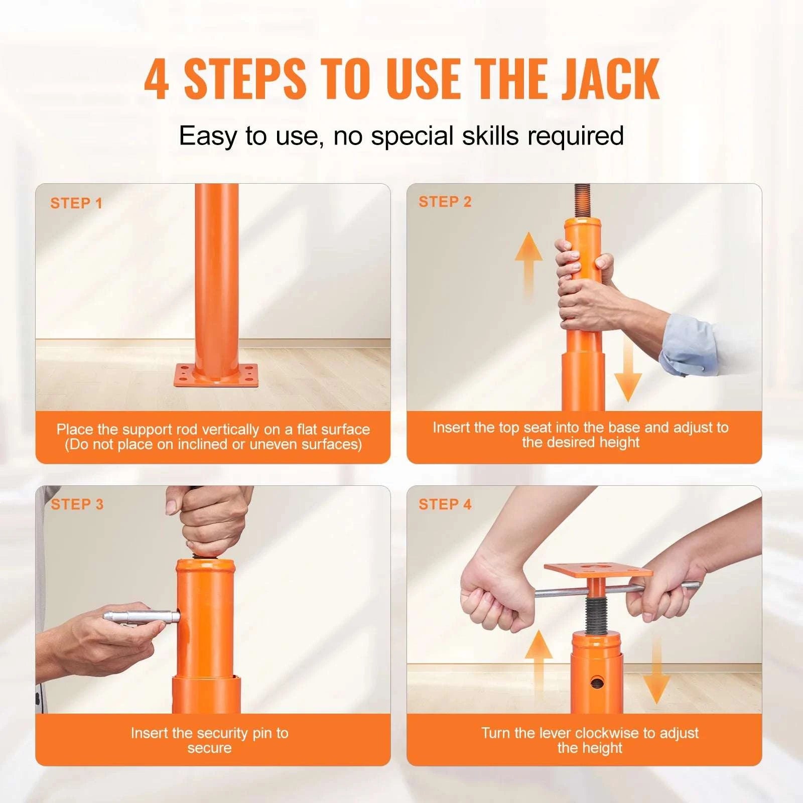 Adjustable Floor Jack Post 54–150 in, 11200 lb Load Capacity-18000lbs 56to100in / UNITED KINGDOM