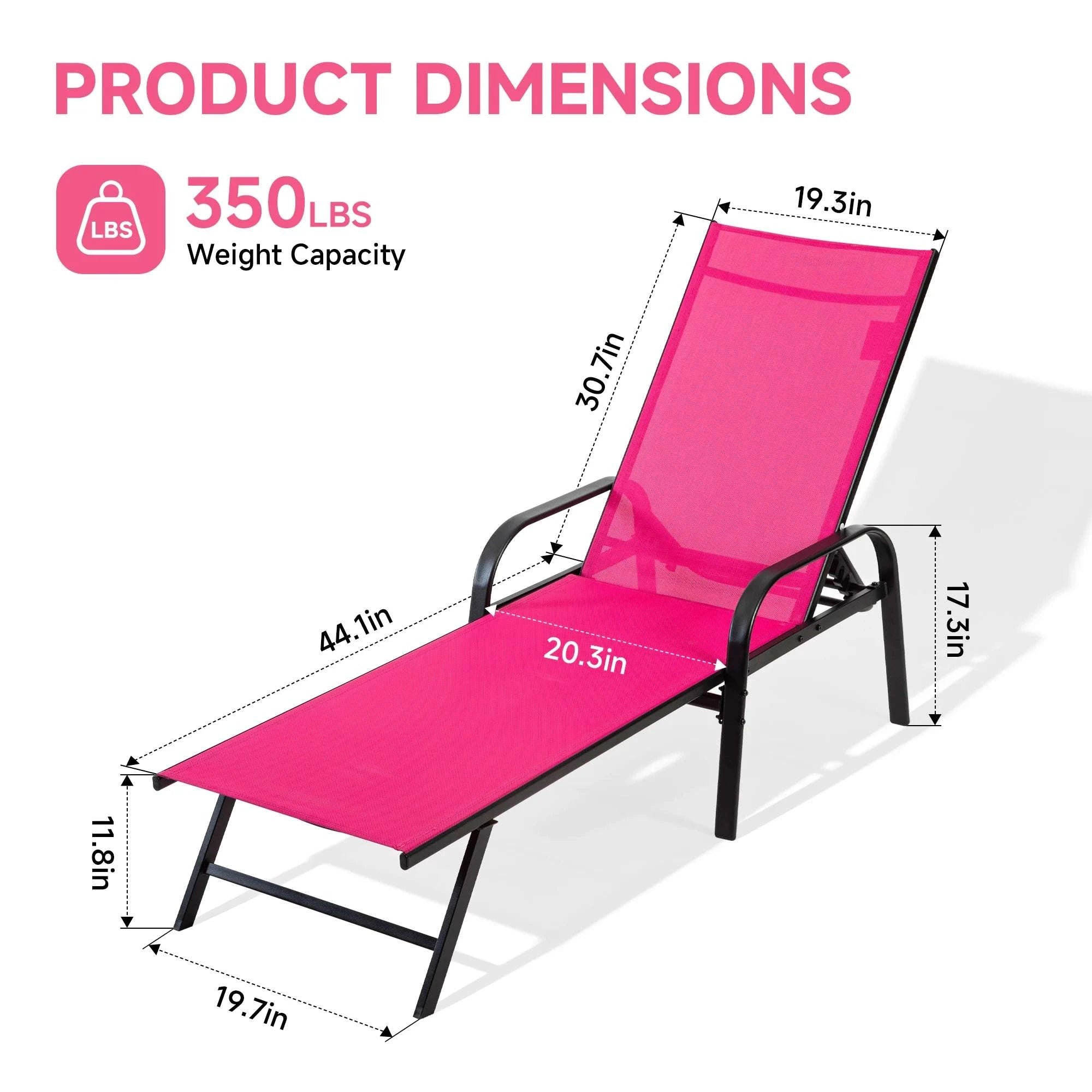Adjustable Folding Beach Lounge Chair with 5 Positions and Armrests-Red / United States