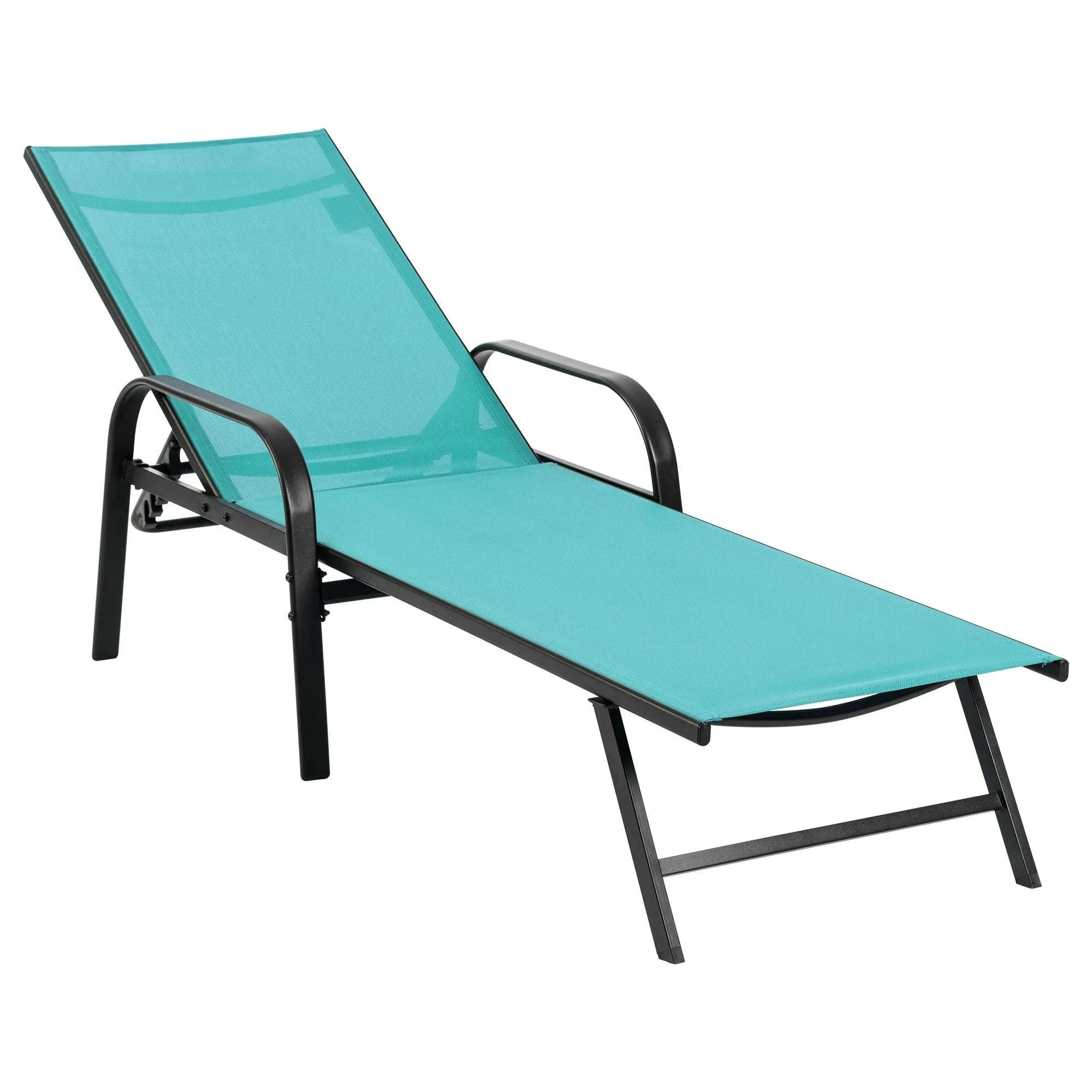 Adjustable Folding Beach Lounge Chair with 5 Positions and Armrests-Red / United States