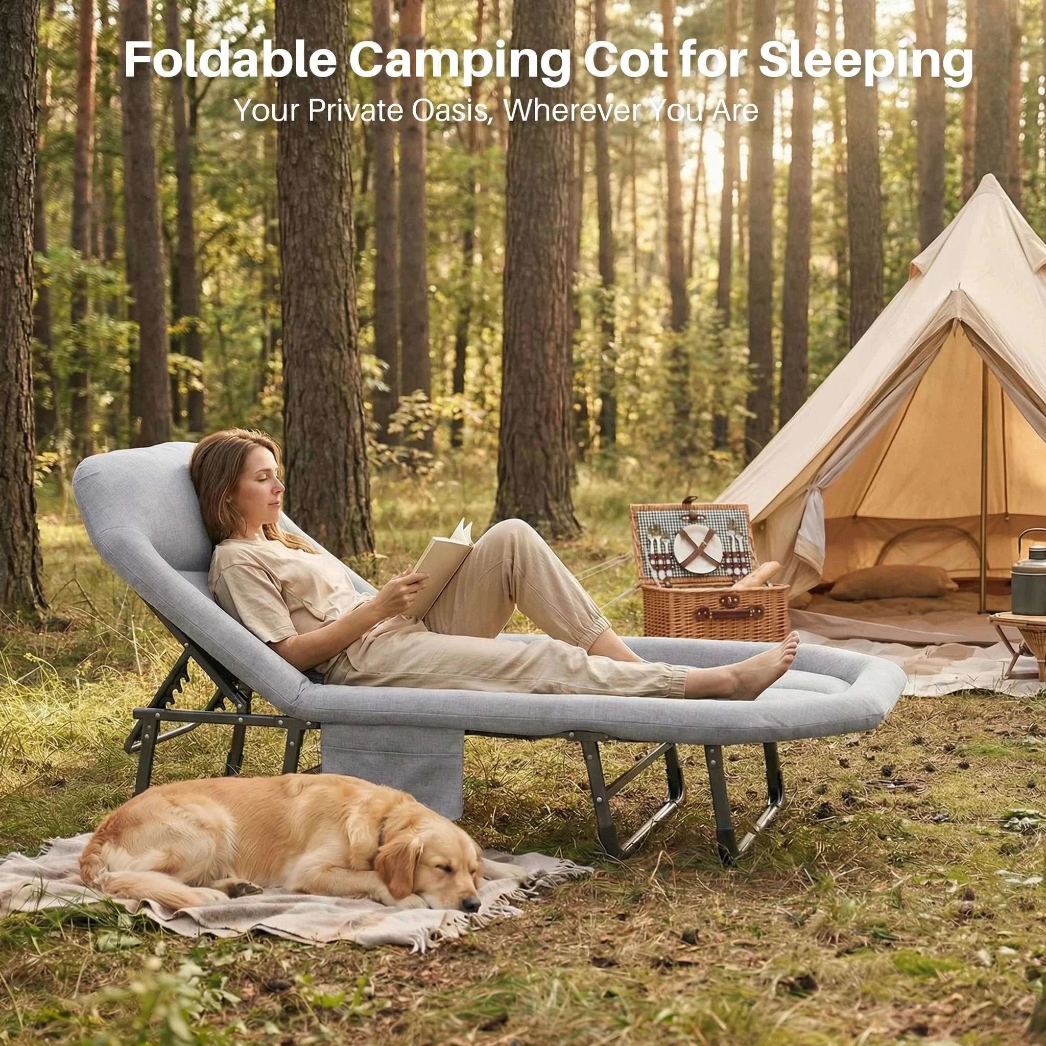 Adjustable Folding Camping Bed with Mattress & Carry Bag 440 lb-black / United States
