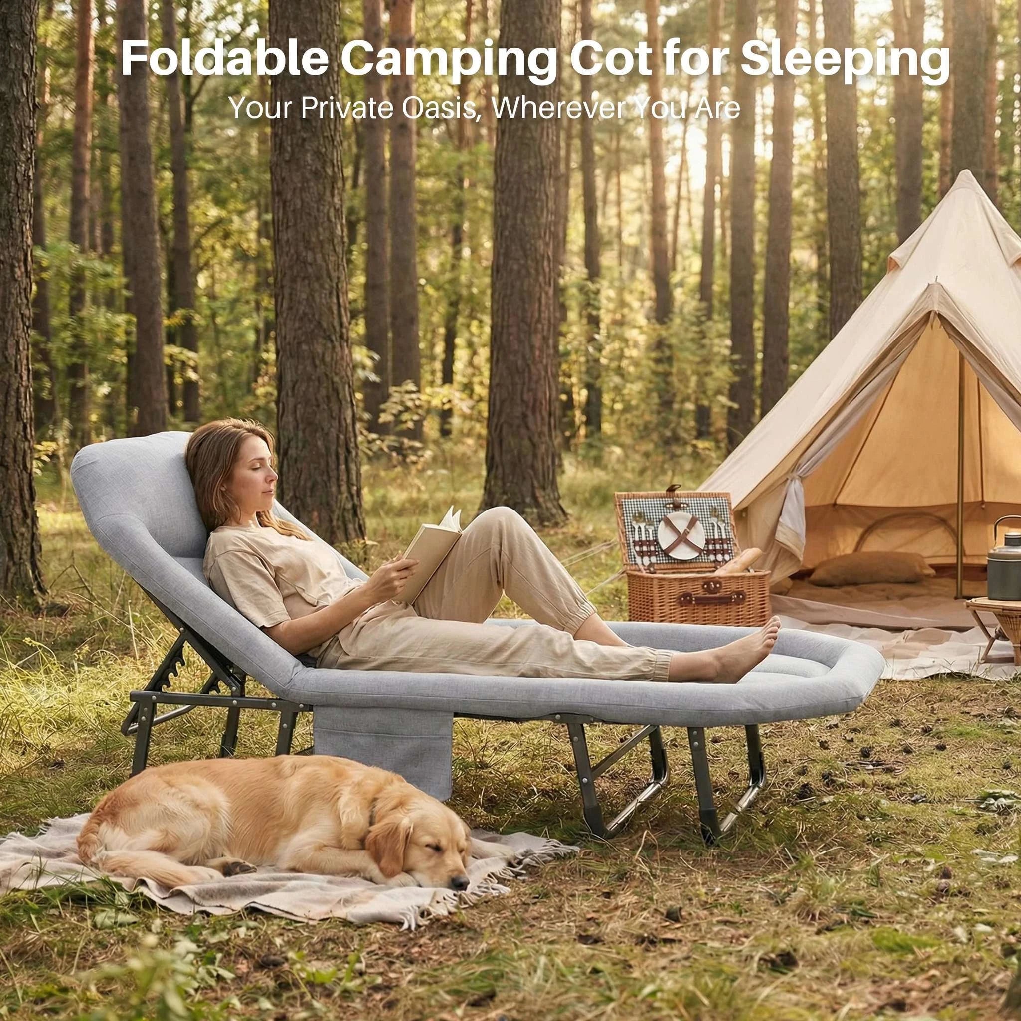 Adjustable Folding Camping Bed with Mattress & Carry Bag 440 lb-black / United States