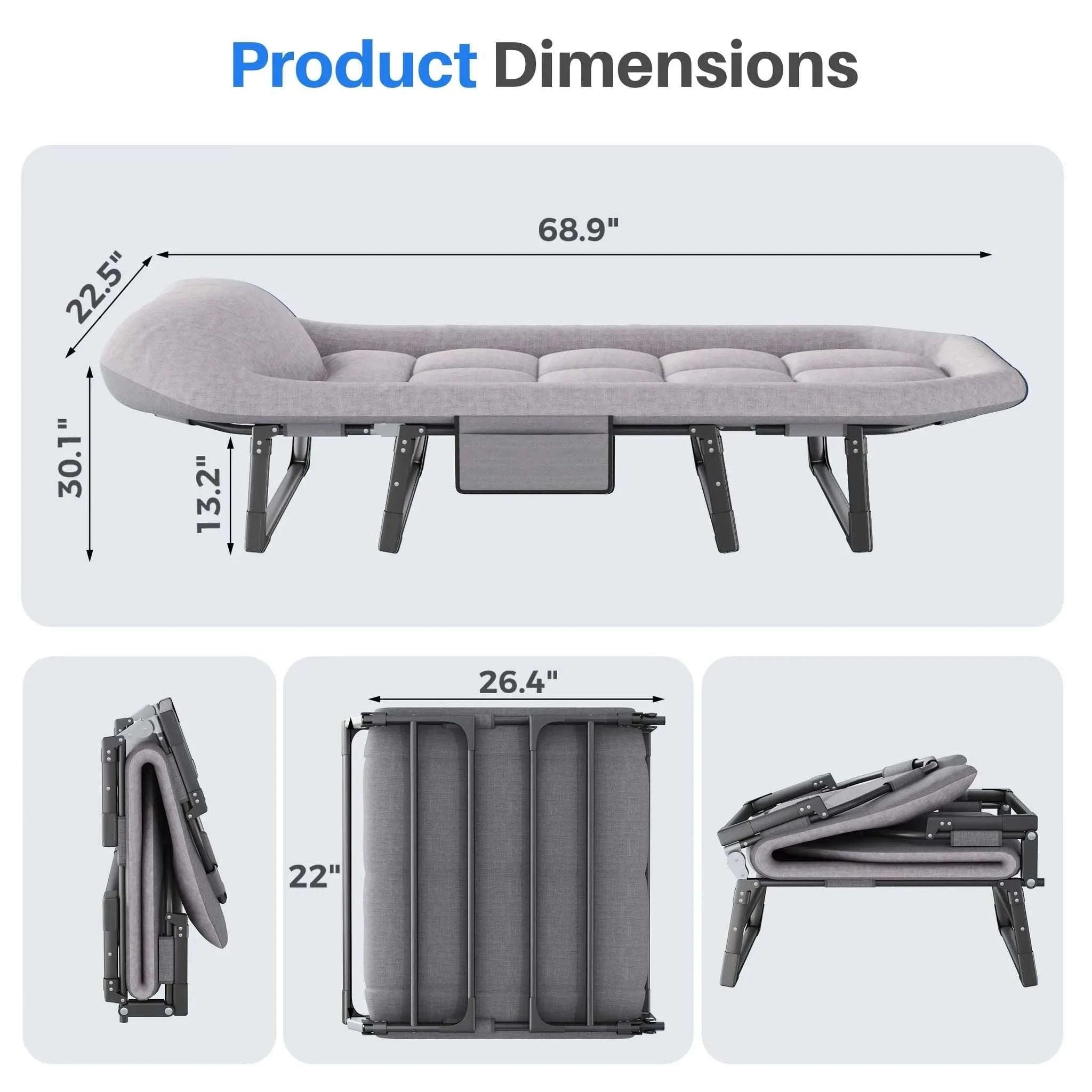 Adjustable Folding Camping Bed with Mattress & Carry Bag 440 lb-black / United States