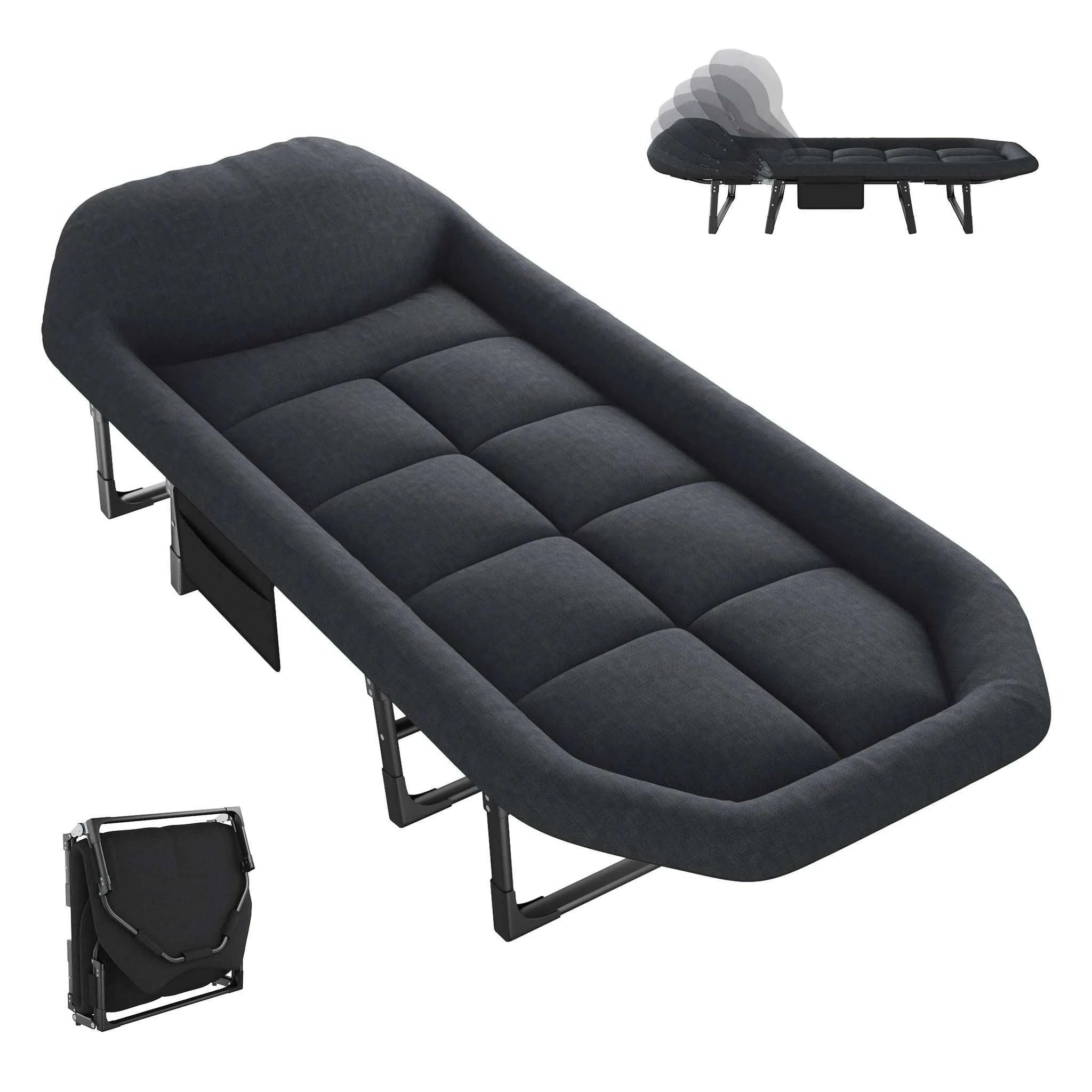 Adjustable Folding Camping Bed with Mattress & Carry Bag 440 lb-black / United States