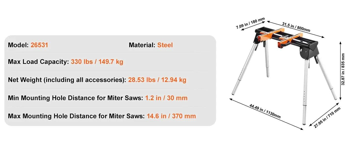 Adjustable Folding Miter Saw Stand with 300–550 lb Capacity-330lbs / france