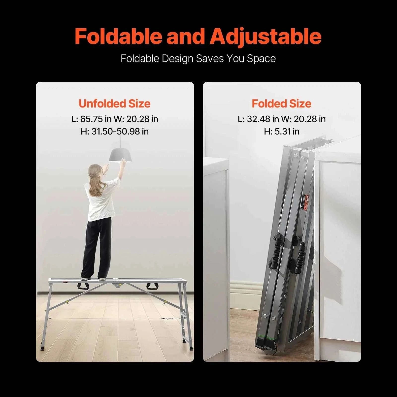 Adjustable Folding Work Platform with 4 Height Settings, 882 lb Capacity-80-130cm / United States