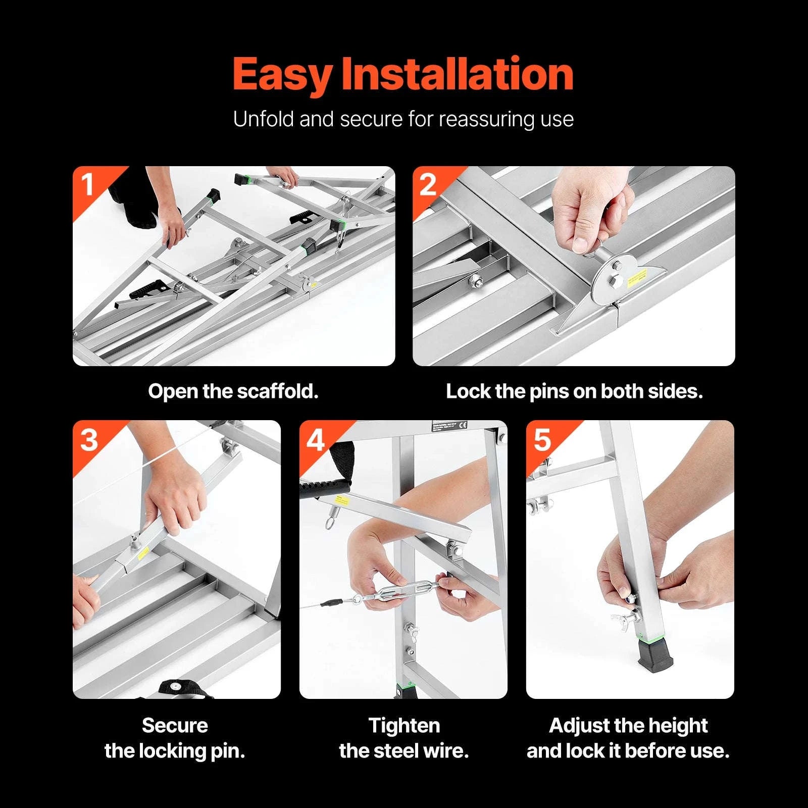 Adjustable Folding Work Platform with 4 Height Settings, 882 lb Capacity-80-130cm / United States