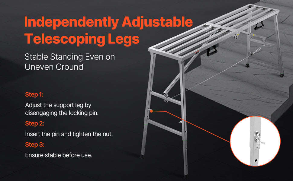 Adjustable Folding Work Platform with 4 Height Settings, 882 lb Capacity-80-130cm / United States