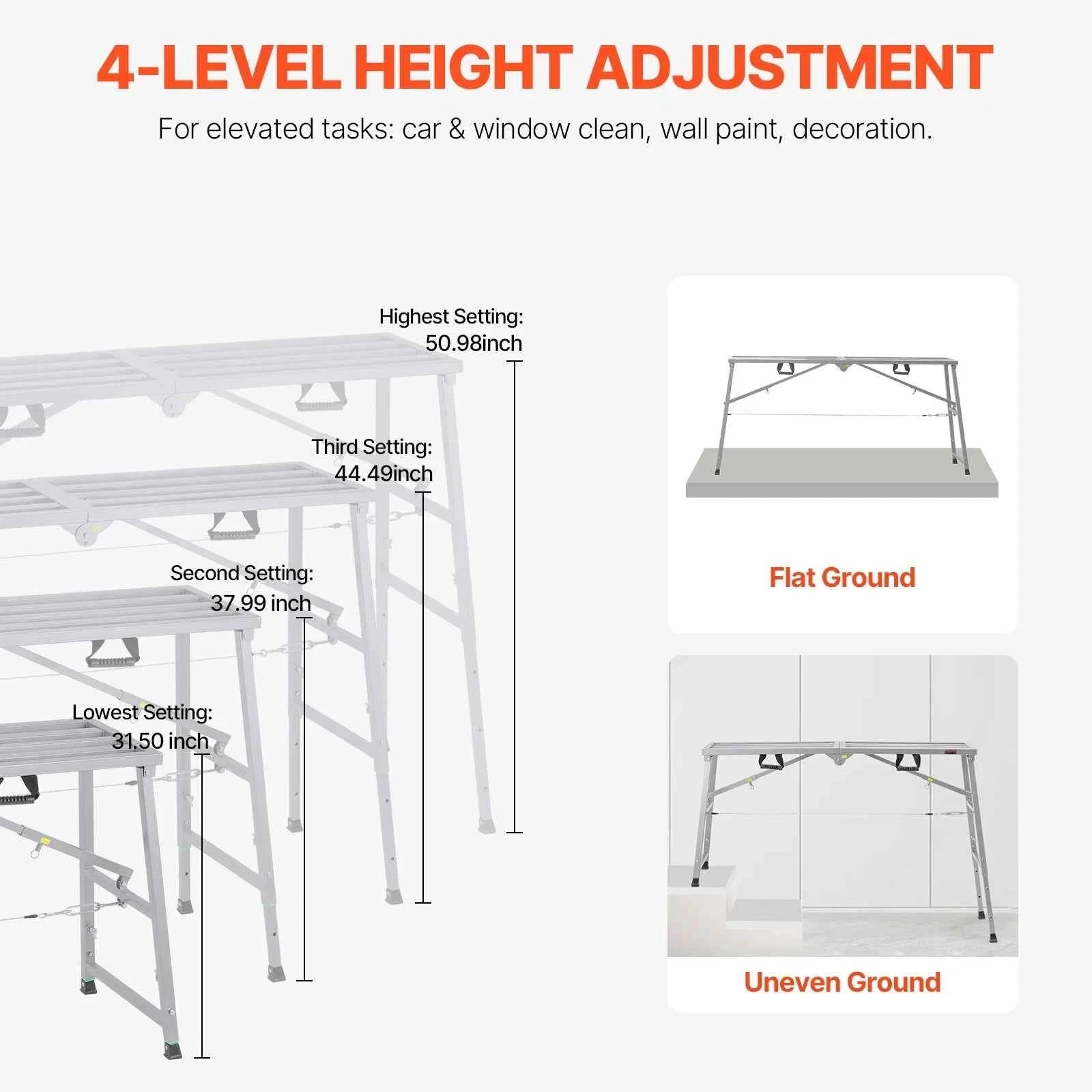 Adjustable Folding Work Platform with 4 Height Settings, 882 lb Capacity-80-130cm / United States