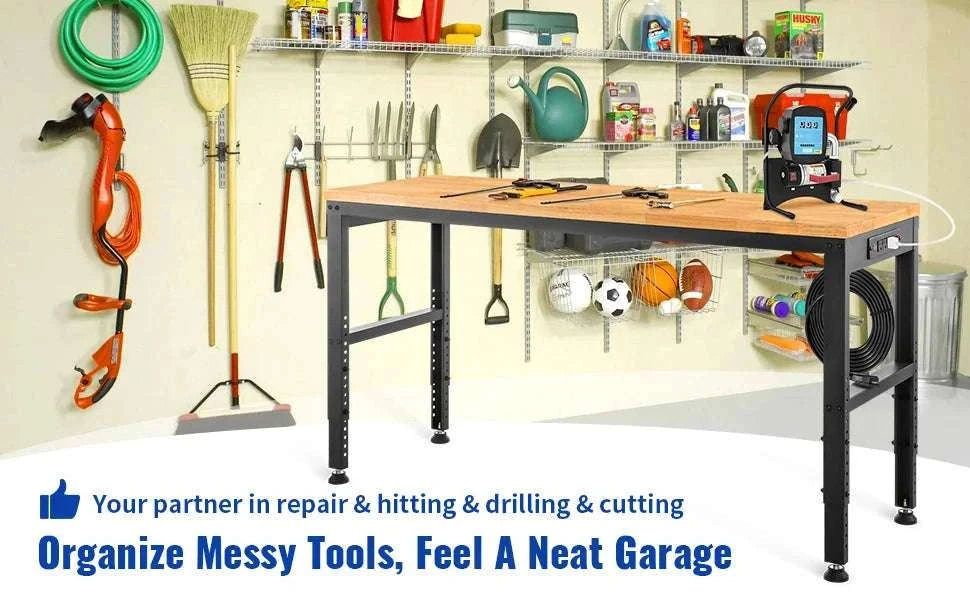 Adjustable Garage Workbench 2000 lbs Hardwood Top Work Table-United States / 48 x 20 in No Wheel