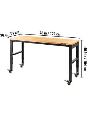 Adjustable Garage Workbench 2000 lbs Hardwood Top Work Table-United States / 48 x 20 in No Wheel