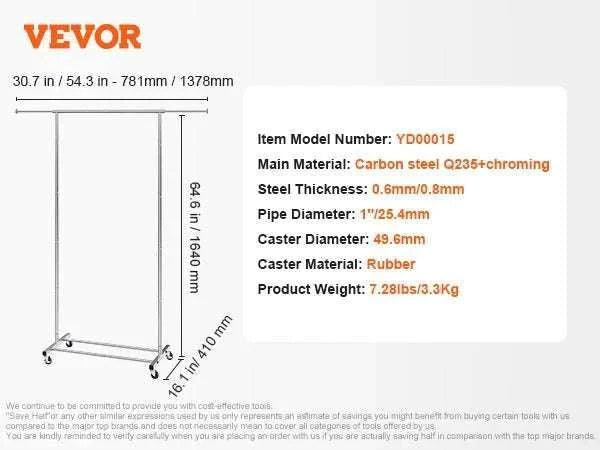 Adjustable Heavy Duty Garment Rack with Wheels & Storage Shelf-2 rods 75.4x73.5in / CZECH REPUBLIC