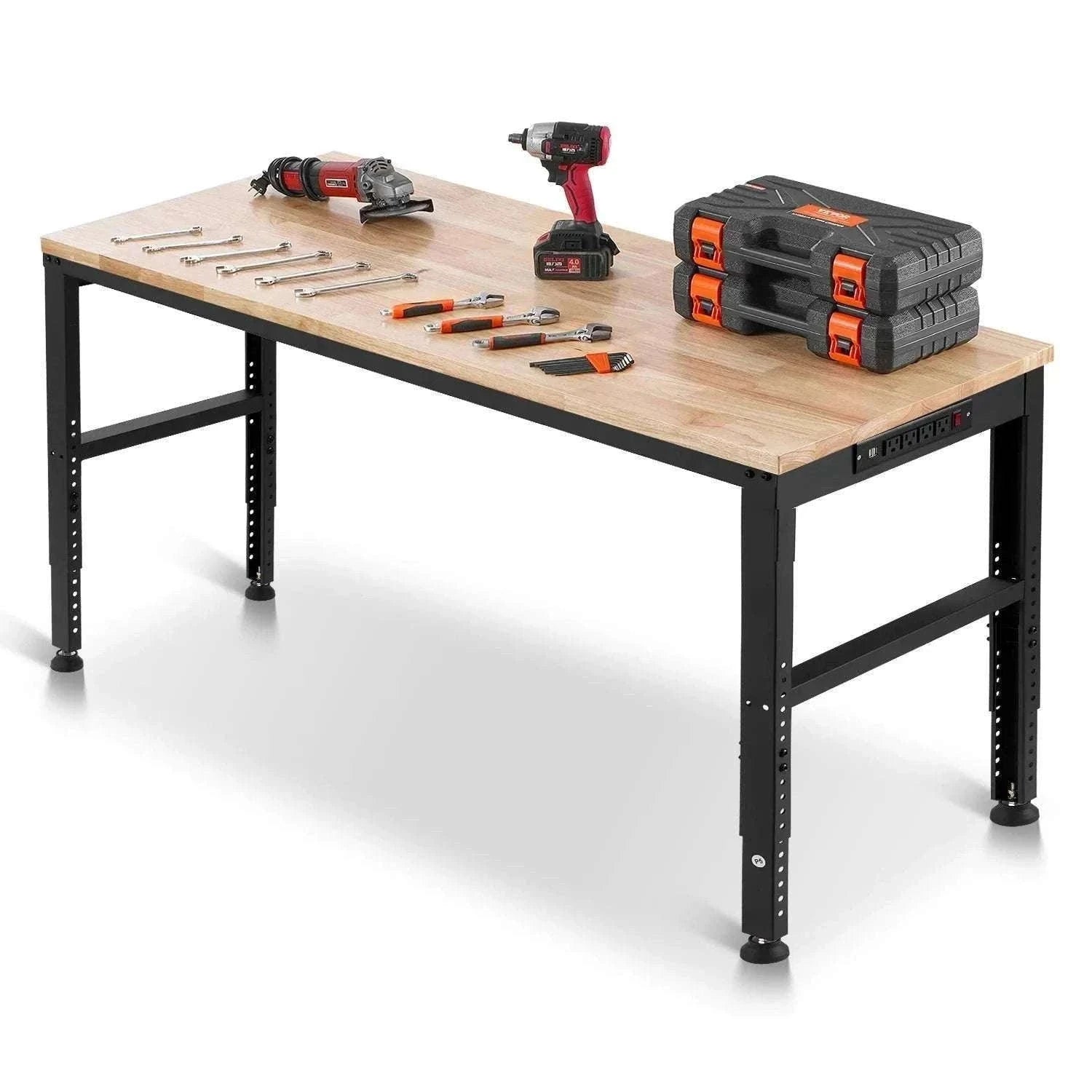 Adjustable Heavy-Duty Workbench with Power Outlets and Hardwood Top-61x20in / United States