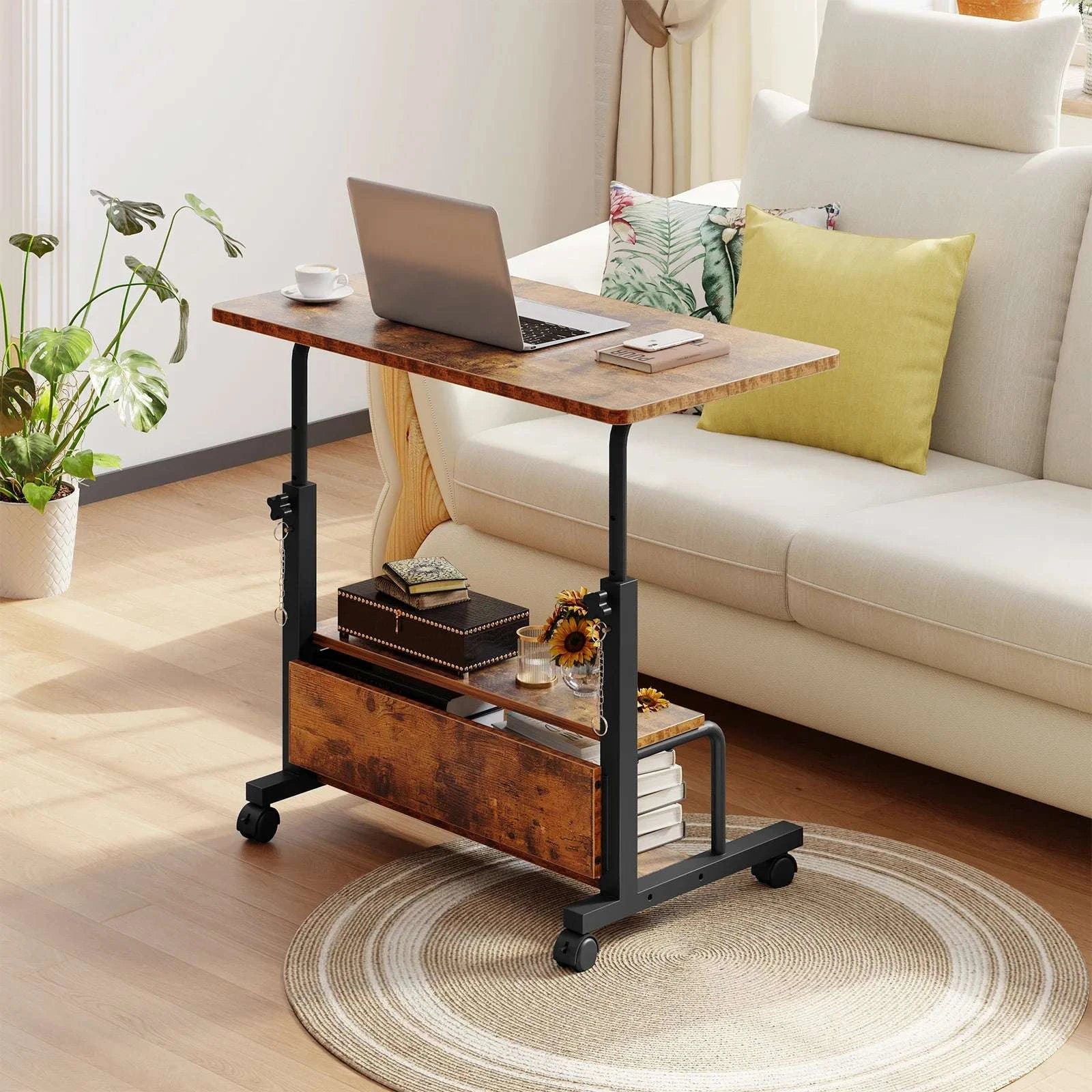 Adjustable Height Mobile Standing Desk with Wheels 31.5 Inch-Chocolate / United States