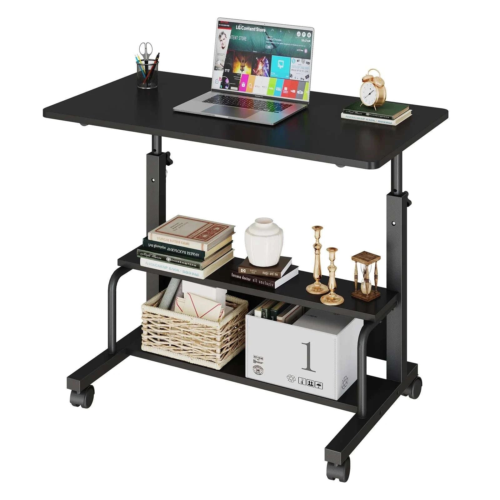 Adjustable Height Mobile Standing Desk with Wheels 31.5 Inch-Chocolate / United States