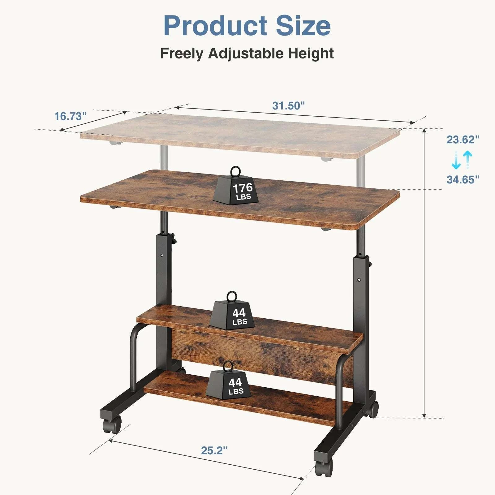 Adjustable Height Mobile Standing Desk with Wheels 31.5 Inch-Chocolate / United States