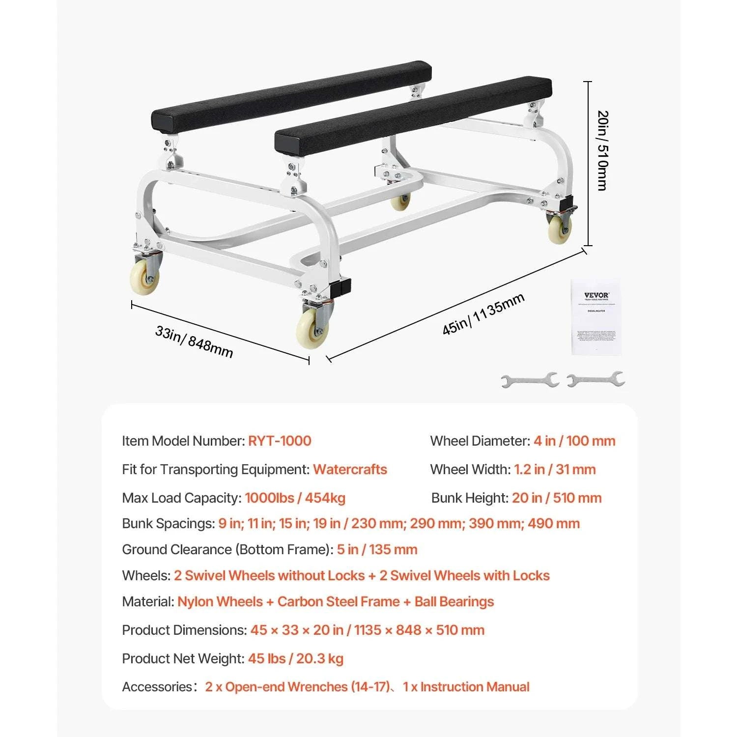Adjustable Jet Ski Dolly Cart with 1300 lb Capacity & Locking Wheels-1300 Lbs / United States