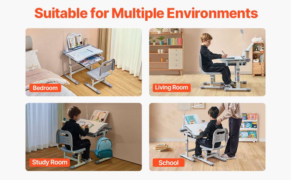 Adjustable Kids Study Desk and Chair Set with Lamp & Storage-20.5-40.34in Pink / United States