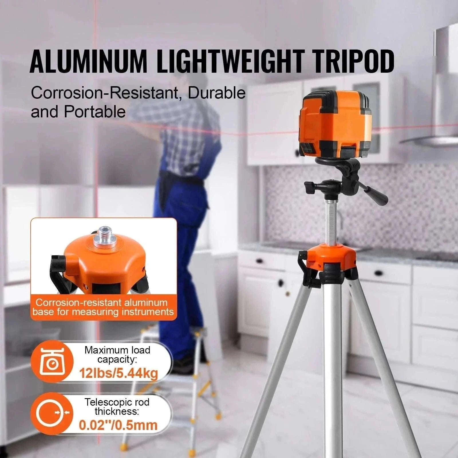 Adjustable Laser Level Tripod 40–133 Inch with Dual Thread Mount-Extension / United States